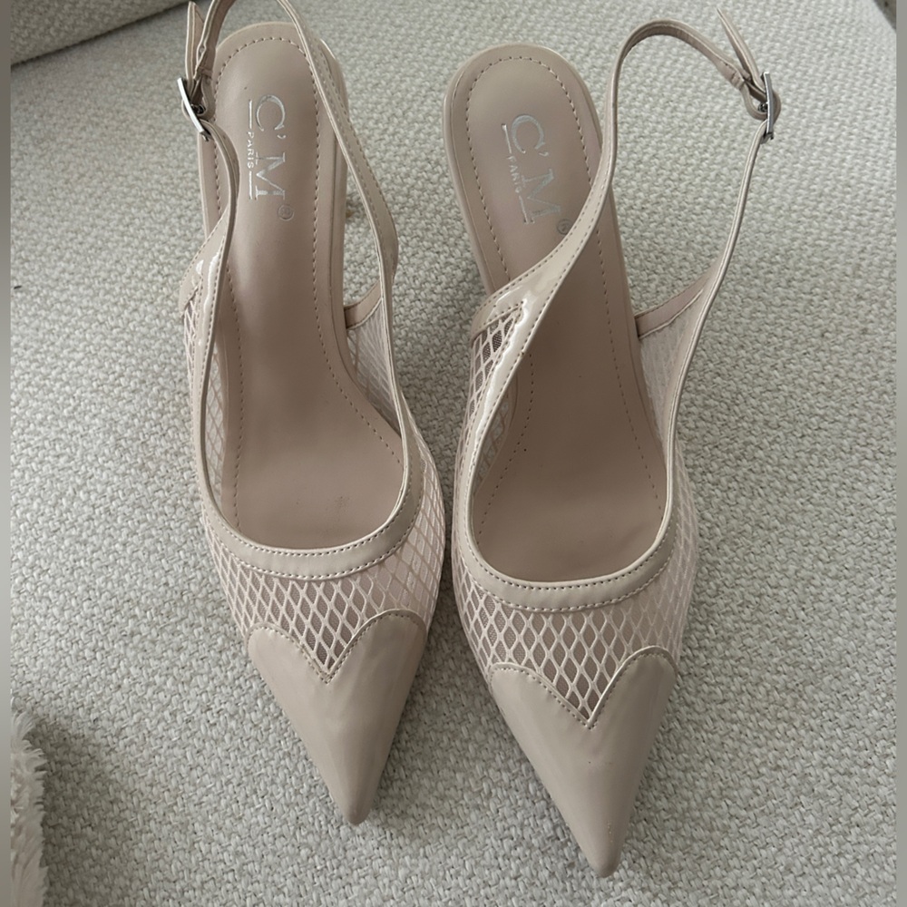 Women's patent leather whitish Beige Slingback Heels size 40 / 9 - from France